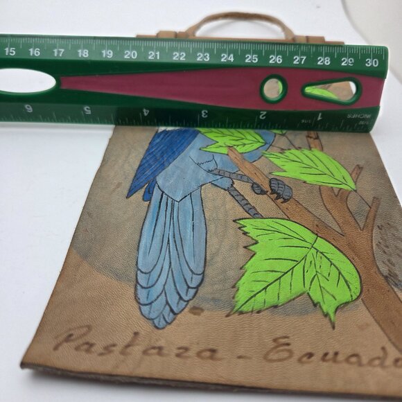 Vintage Hand Painted Blue Bird Wall Tapestry Hanging Art Suede Leather - Equador - Picture 11 of 11